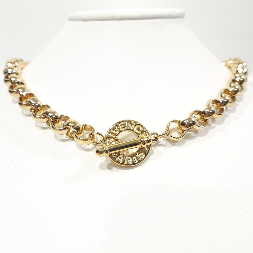 Givenchy Logo Necklace Toggle Chunky Gold Tone Rolo Chain Vintage 80s 90s Paris - Picture 3 of 16